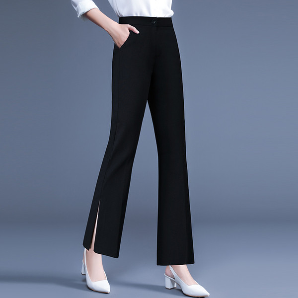 Pantaloni eleganti de dama de culoare neagra cu crapaturi laterale