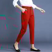 Pantaloni eleganti de dama cu buzunare in negru si rosu