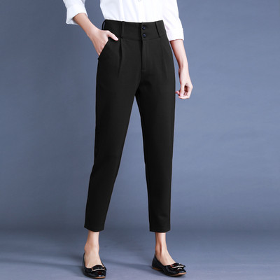 Pantaloni eleganti de dama cu buzunare in negru si rosu