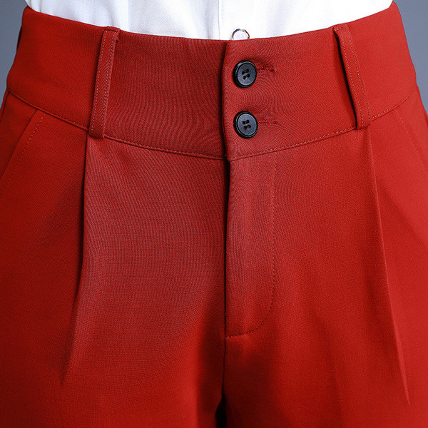 Pantaloni eleganti de dama cu buzunare in negru si rosu