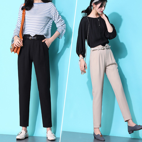 Alkalmi női nadrág magas derékkal és övvel két színben