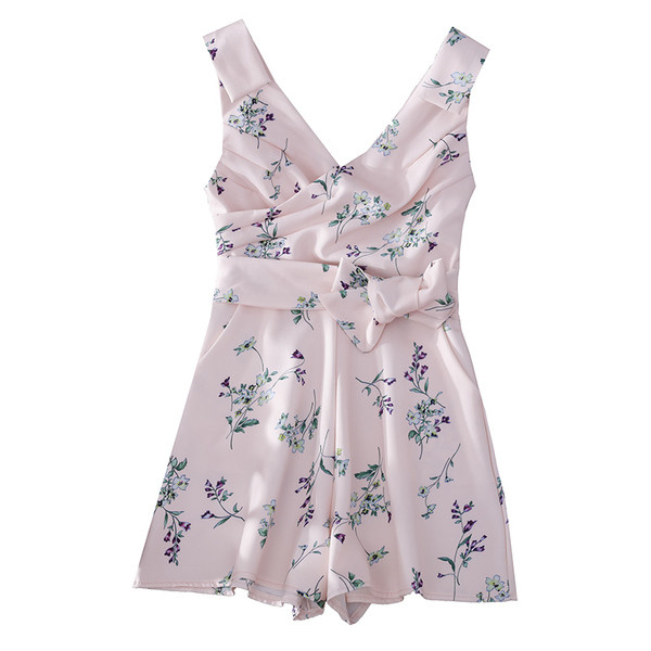 Salopetă elegantă de damă cu decolteu în V și motive florale în mai multe culori