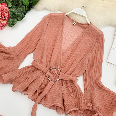 Modern női ing V-nyakkal és övvel több színben