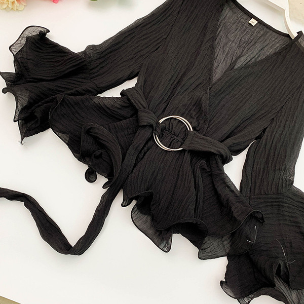 Modern női ing V-nyakkal és övvel több színben