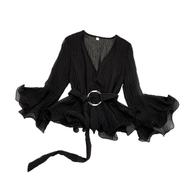 Modern női ing V-nyakkal és övvel több színben