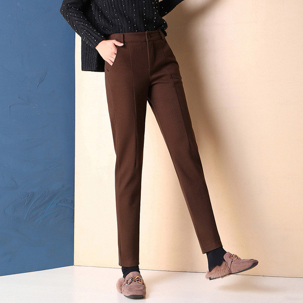 Pantaloni moderni de dama cu buzunare in negru si maro