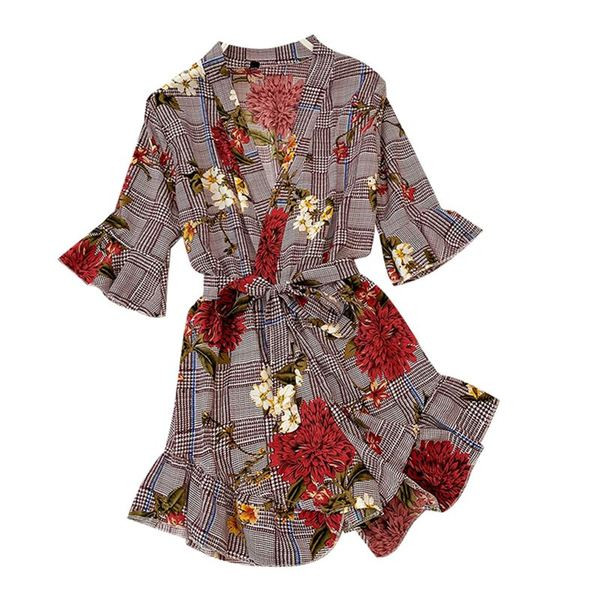 Stílusos női overál virágmotívumokkal, két színben