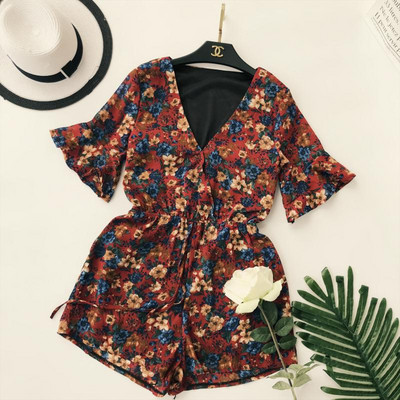 Hétköznapi női overál lótusz ujjal és virágmotívumokkal