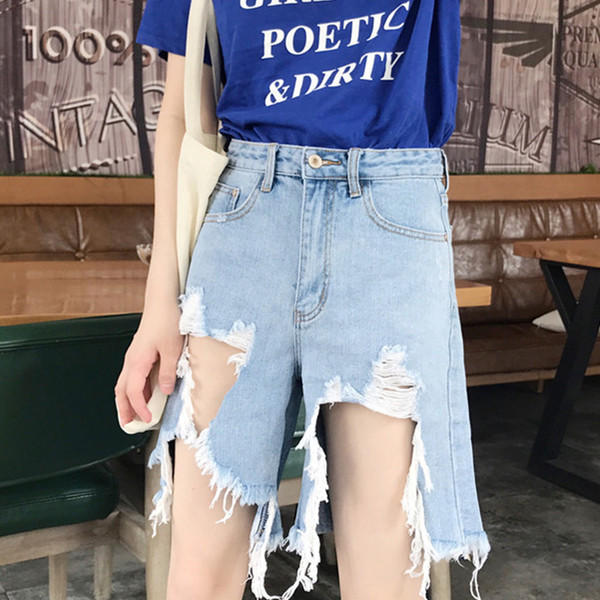 Pantaloni scurți de damă cu talie înaltă în albastru