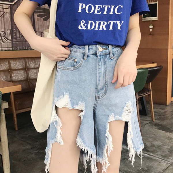 Pantaloni scurți de damă cu talie înaltă în albastru