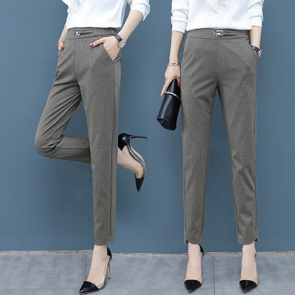 Pantaloni eleganti de dama in doua culori cu catarama