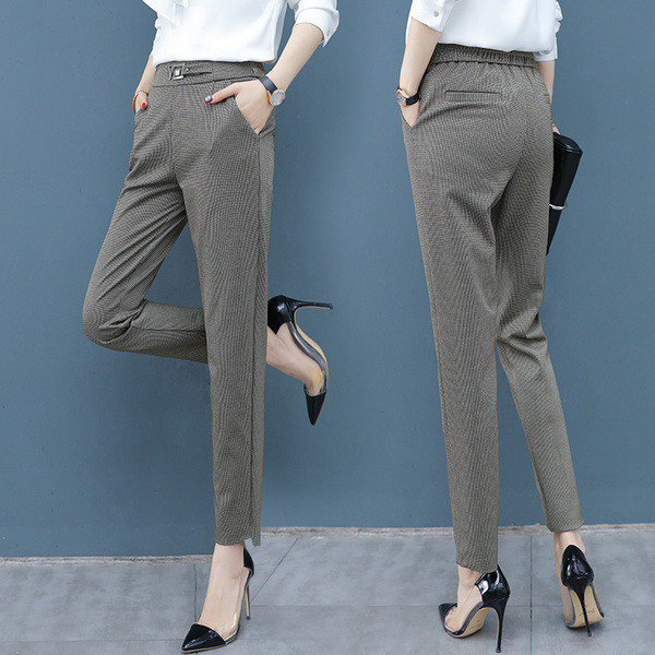 Pantaloni eleganti de dama in doua culori cu catarama