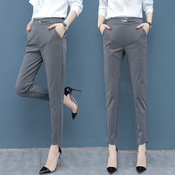 Pantaloni eleganti de dama in doua culori cu catarama