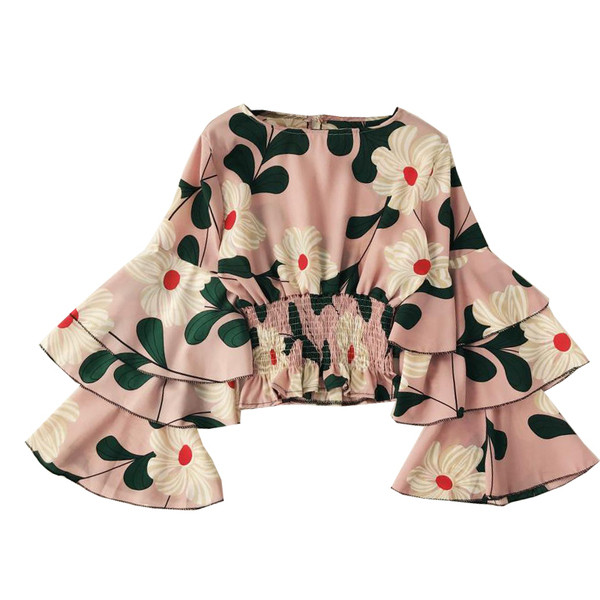 Bluză de damă modernă cu mâneci lotus și motive florale în mai multe culori