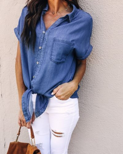 Aktuális női farmer ing nyakkendővel, két színben