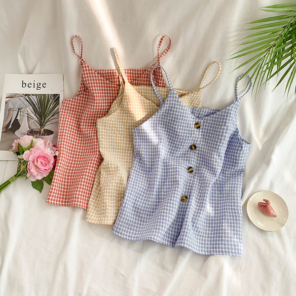 Maieu de damă în carouri cu bretele subțiri în mai multe culori