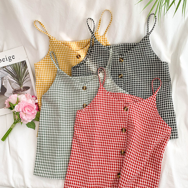 Maieu de damă în carouri cu bretele subțiri în mai multe culori