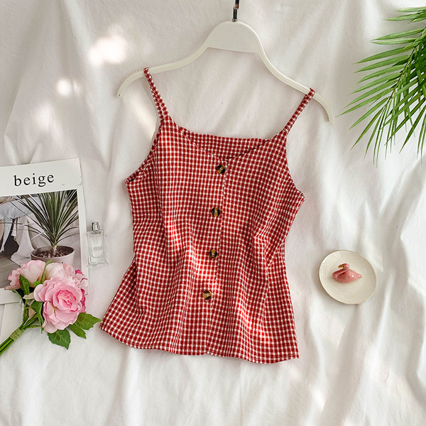 Maieu de damă în carouri cu bretele subțiri în mai multe culori