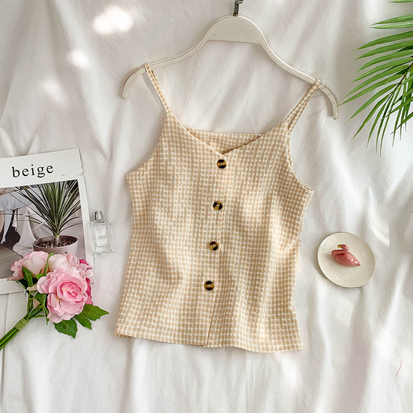 Maieu de damă în carouri cu bretele subțiri în mai multe culori