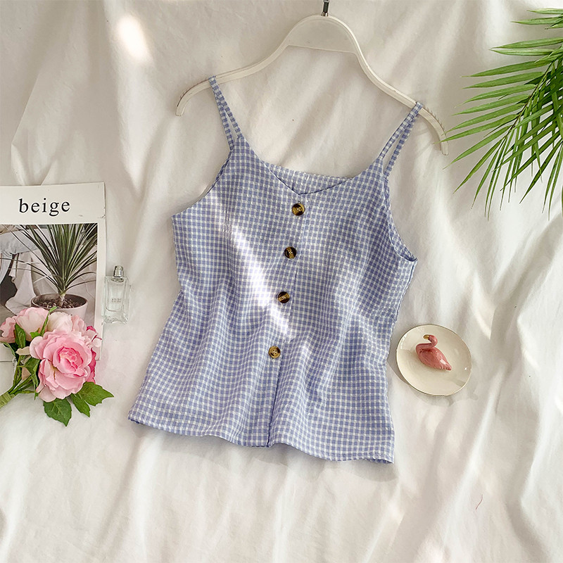 Maieu de damă în carouri cu bretele subțiri în mai multe culori