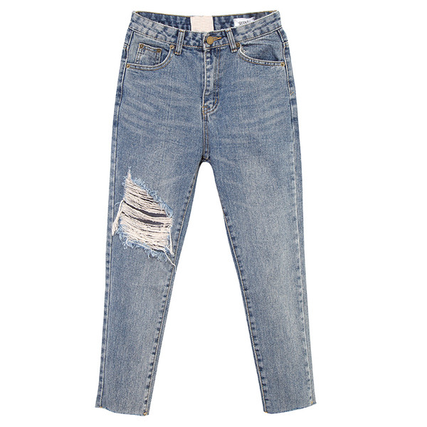 Blugi casual de dama cu motiv rupt