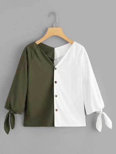 Korszerű női ing V-nyakú és ujjakkal