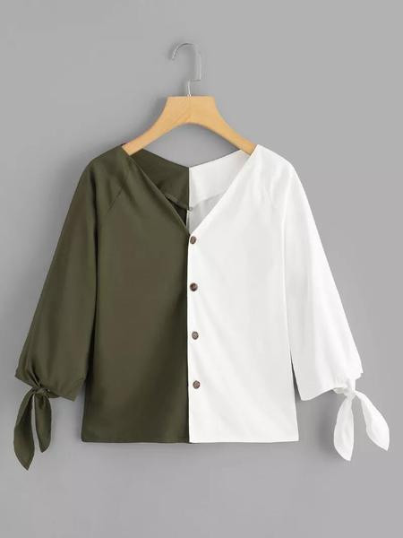 Korszerű női ing V-nyakú és ujjakkal