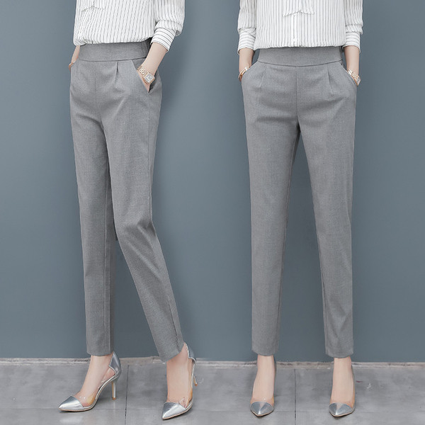 Pantaloni moderni de dama in negru si gri cu talie inalta