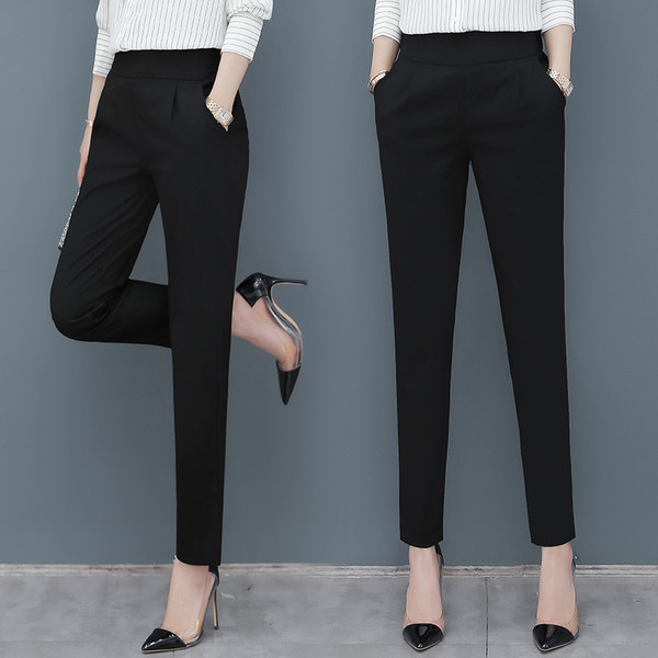 Pantaloni moderni de dama in negru si gri cu talie inalta