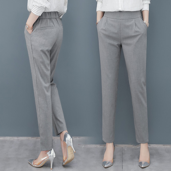 Pantaloni moderni de dama in negru si gri cu talie inalta