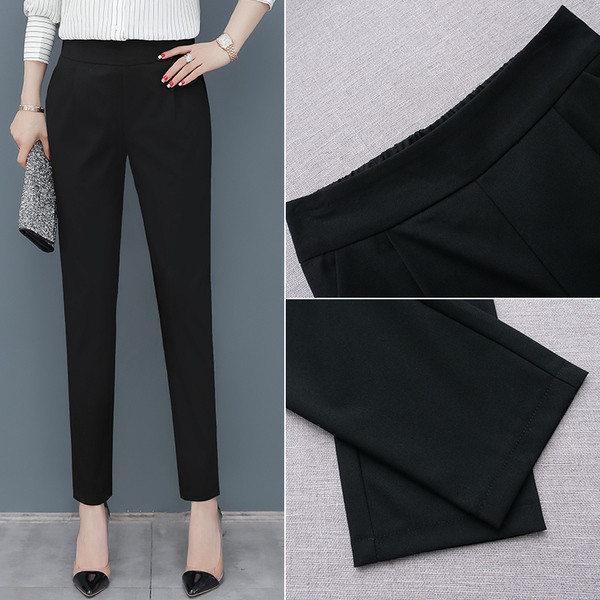 Pantaloni moderni de dama in negru si gri cu talie inalta