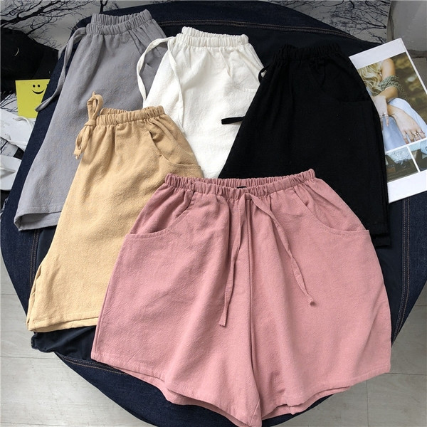 Pantaloni scurți de damă cu cravate și buzunare în cinci culori