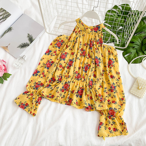 Női ing nyitott vállú, virágos motívumokkal több színben