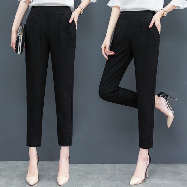 Pantaloni de dama la moda in doua culori cu talie inalta