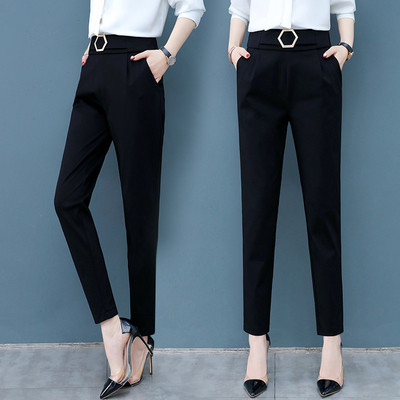 Официален дамски панталон в черен цвят с катарама