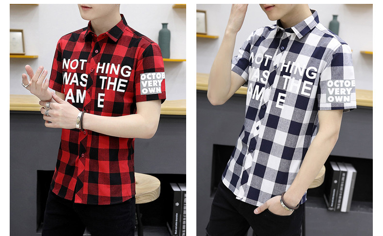 Cămașă modernă pentru bărbați cu mâneci scurte și inscripții în două culori