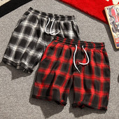 Pantaloni scurți casual bărbați în carouri în două culori cu cravate