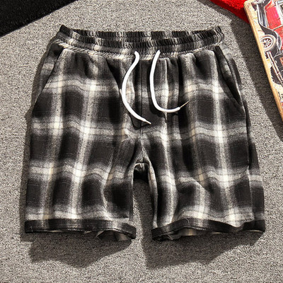 Pantaloni scurți casual bărbați în carouri în două culori cu cravate