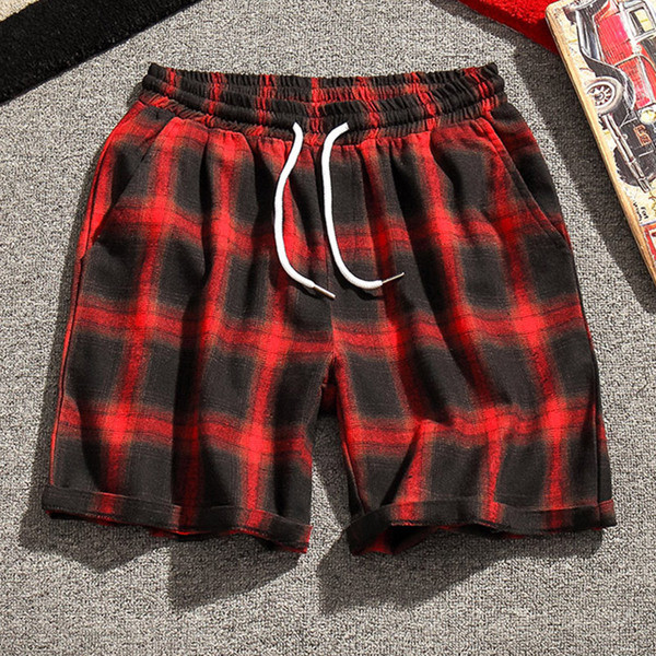 Pantaloni scurți casual bărbați în carouri în două culori cu cravate