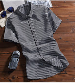 Férfi csíkos ing rövid ujjú fekete és kék színben