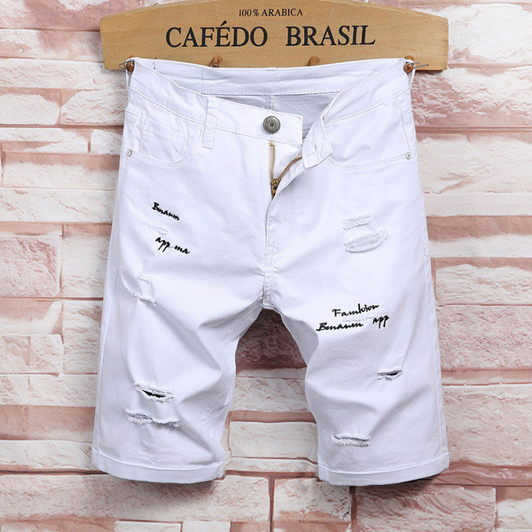 Pantaloni scurți stilați pentru bărbați, cu inscripții și motive rupte