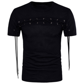 Аактуална мъжка тениска с елемент-връзки в черен цвят 