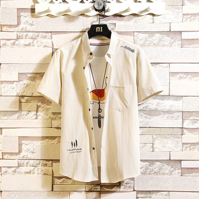 Cămașă de bărbați actuală cu buzunar și broderie în două culori