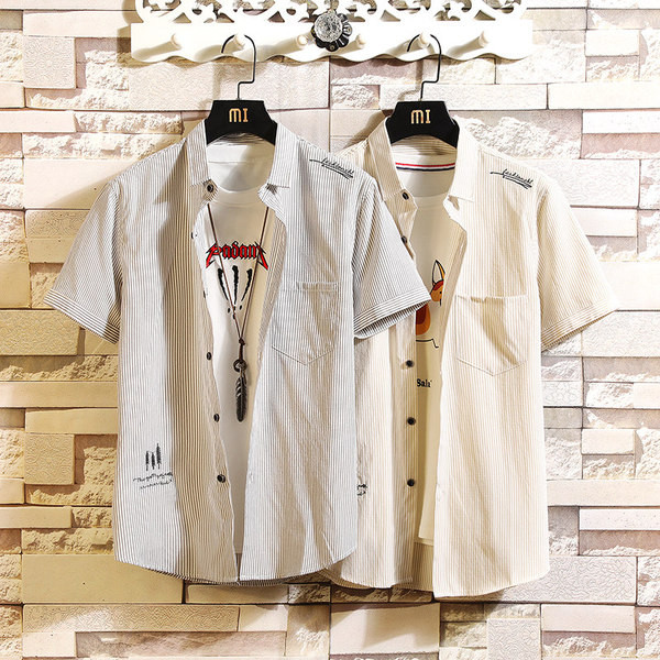 Cămașă de bărbați actuală cu buzunar și broderie în două culori