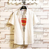 Cămașă modernă pentru bărbați cu mâneci scurte, de culoare gri și alb