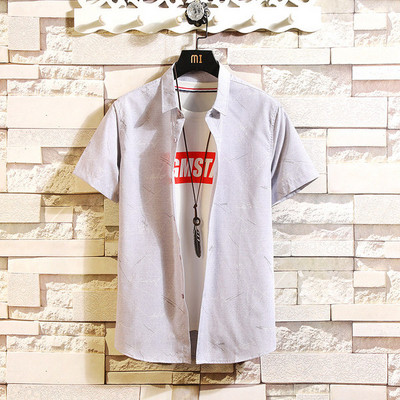 Cămașă modernă pentru bărbați cu mâneci scurte, de culoare gri și alb