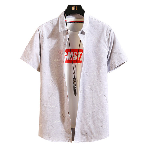 Cămașă modernă pentru bărbați cu mâneci scurte, de culoare gri și alb