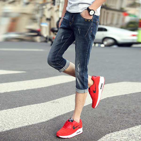 Blugi scurti casual de barbati cu elemente metalice