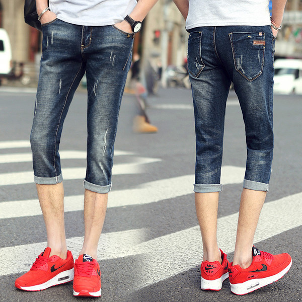 Blugi scurti casual de barbati cu elemente metalice