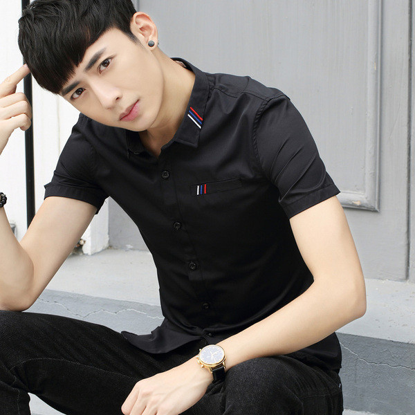 Modern férfi ing fekete-fehér hímzéssel